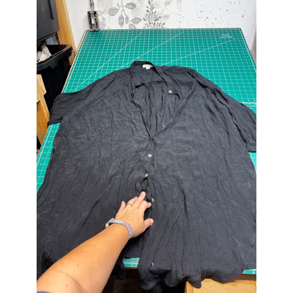 Favlux Fashion Womens Large Black Crinkle Button Down Short Sleeve Shirt 4G01